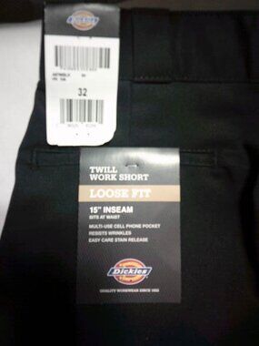 MEN'S NEW DICKIES BLK WORK SHORTS SIZE 32X15" w/ CELL PHONE POCKET LOOSE FIT 👨